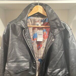 Topshop Women's Faux Leather Bomber - Size 4/6 - Black - NWT